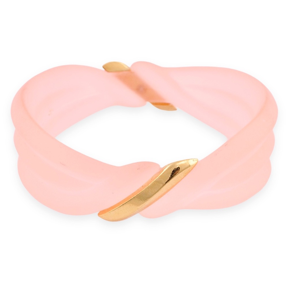 Vintage Frosted Pink Acrylic Bangle Bracelet Gold Tone Curve